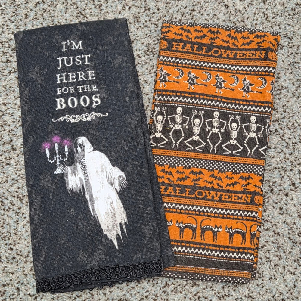 Halloween Kitchen Towels‎ Ghost Skeleton Witch Black Orange Decor Set